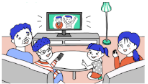 テレビの前で家族団らんHuluカラー