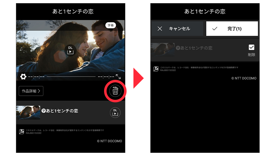 ダウンロードした作品を削除